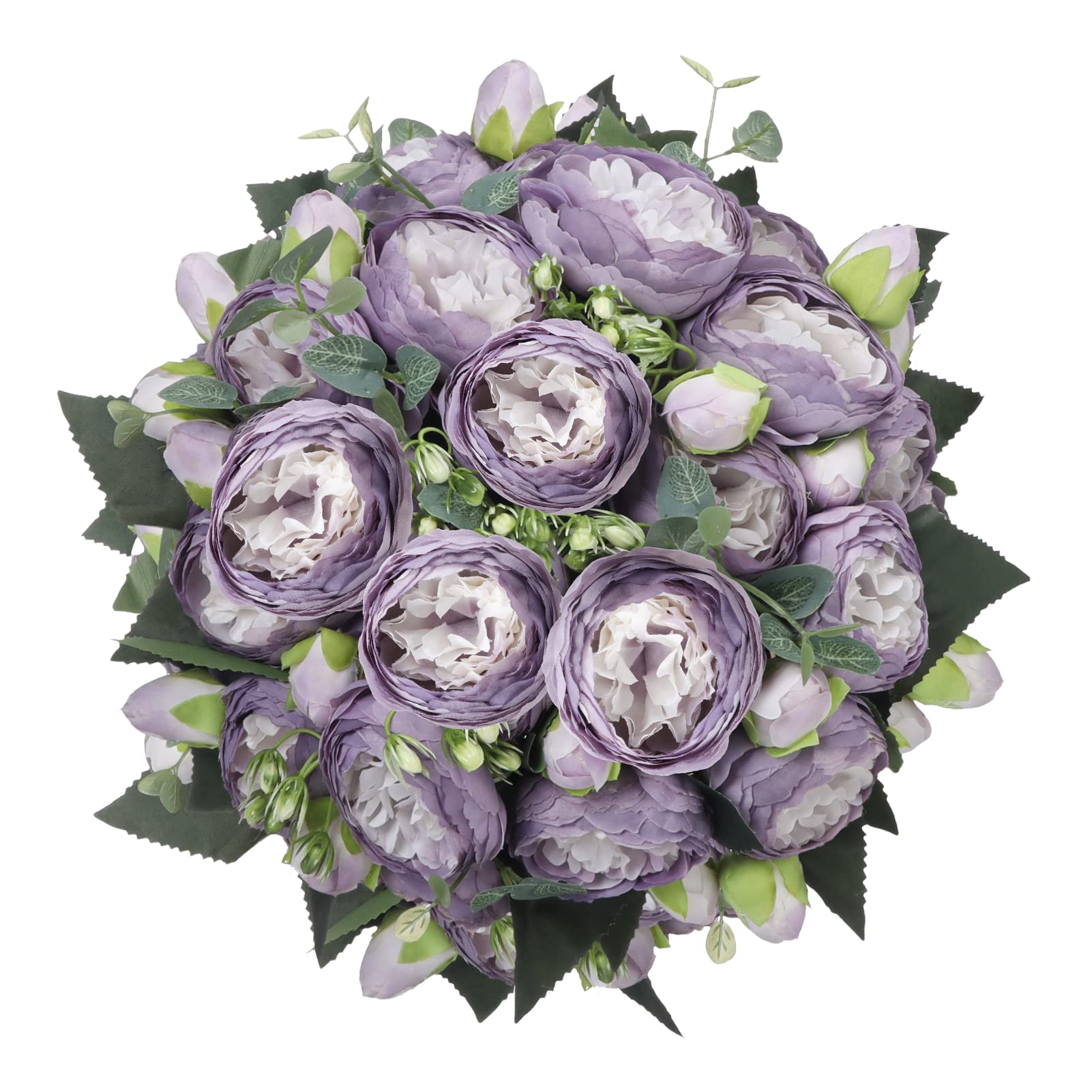 CRUGLA 4 Packs Purple Peonies Artificial Flowers Bulk, Small Lilac Silk Faux Fake Mixed White Peony Flower for Home Wedding Bouquets Decoration with Stems