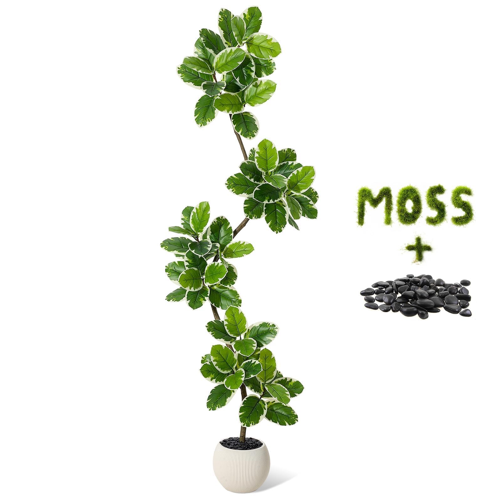 Pianta Finta Ficus Lyrata Variegata Alta - Pianta Decorativa Interna Realistica con Vaso Ceramica, Pianta Artificiale Senza Manutenzione per Arredamento Salotto, Camera o Ufficio