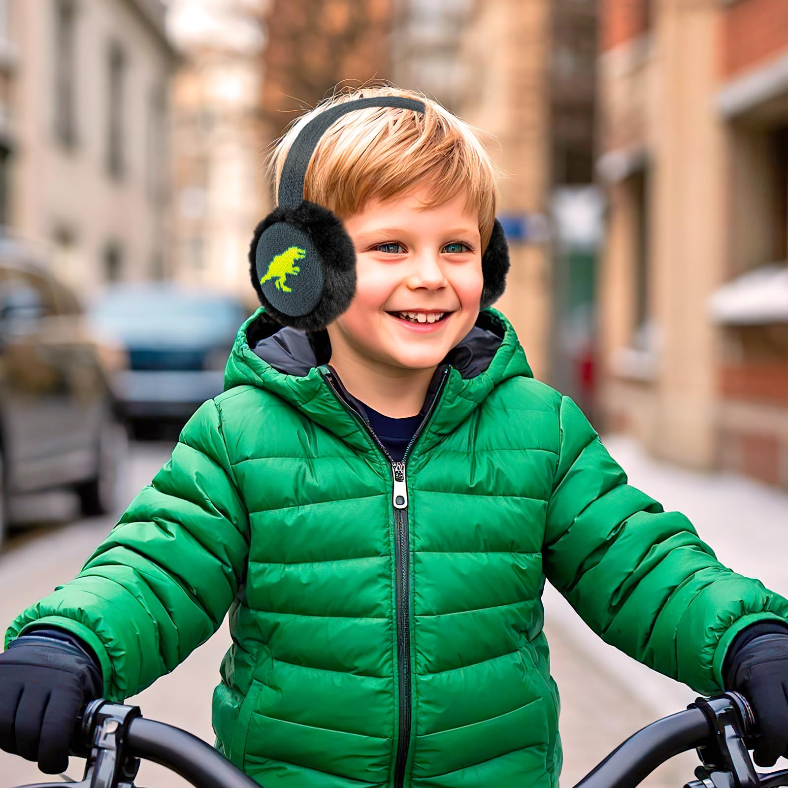 Orejeras Infantiles, Dinosaurio Suave Orejeras de Invierno Ajustables Orejeras de Felpa Cálido para Niños Actividades Aire Libre en Invierno