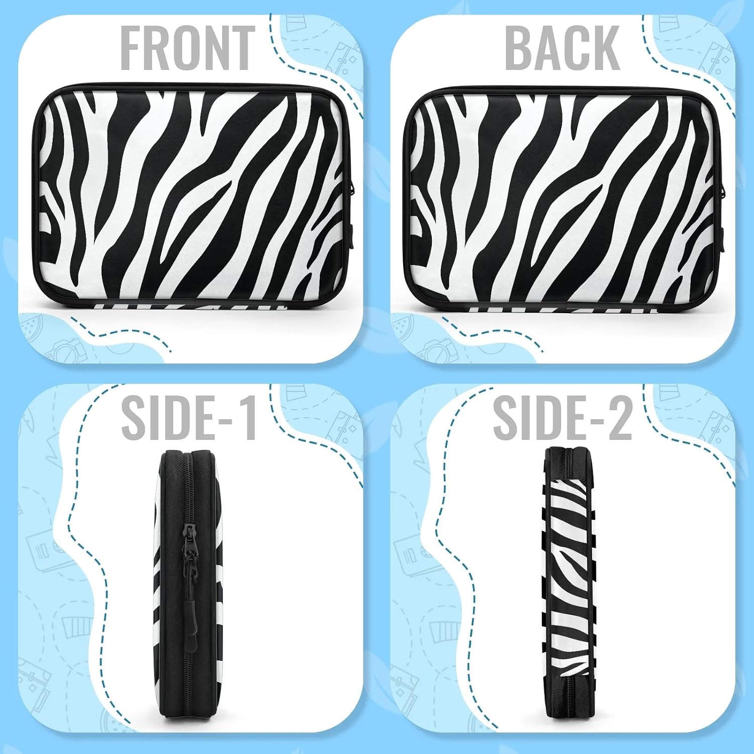 Zebra Print Electronics Travel Organizer Case, Tech Accessories Cable Storage Bag for Cords, Charger, Phone, Hard Drive
