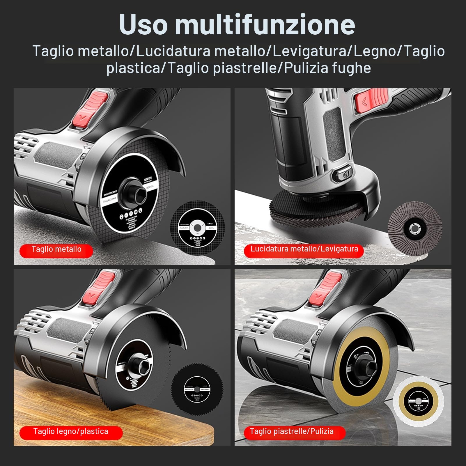 Weytoll Smerigliatrice angolare a batteria 17000 giri/min, Mini smerigliatrice elettrica con 2 batterie 16,8 V 1500 mAh e disco abrasivo per tagliare mattoni lucidati, legno, pietra, acciaio