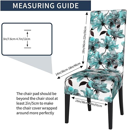 Miniatura 2 de Fundas para sillas de comedor con diseño floral de flores azules en acuarela para sillas de comedor, fundas lavables para sillas de comedor, hotel,