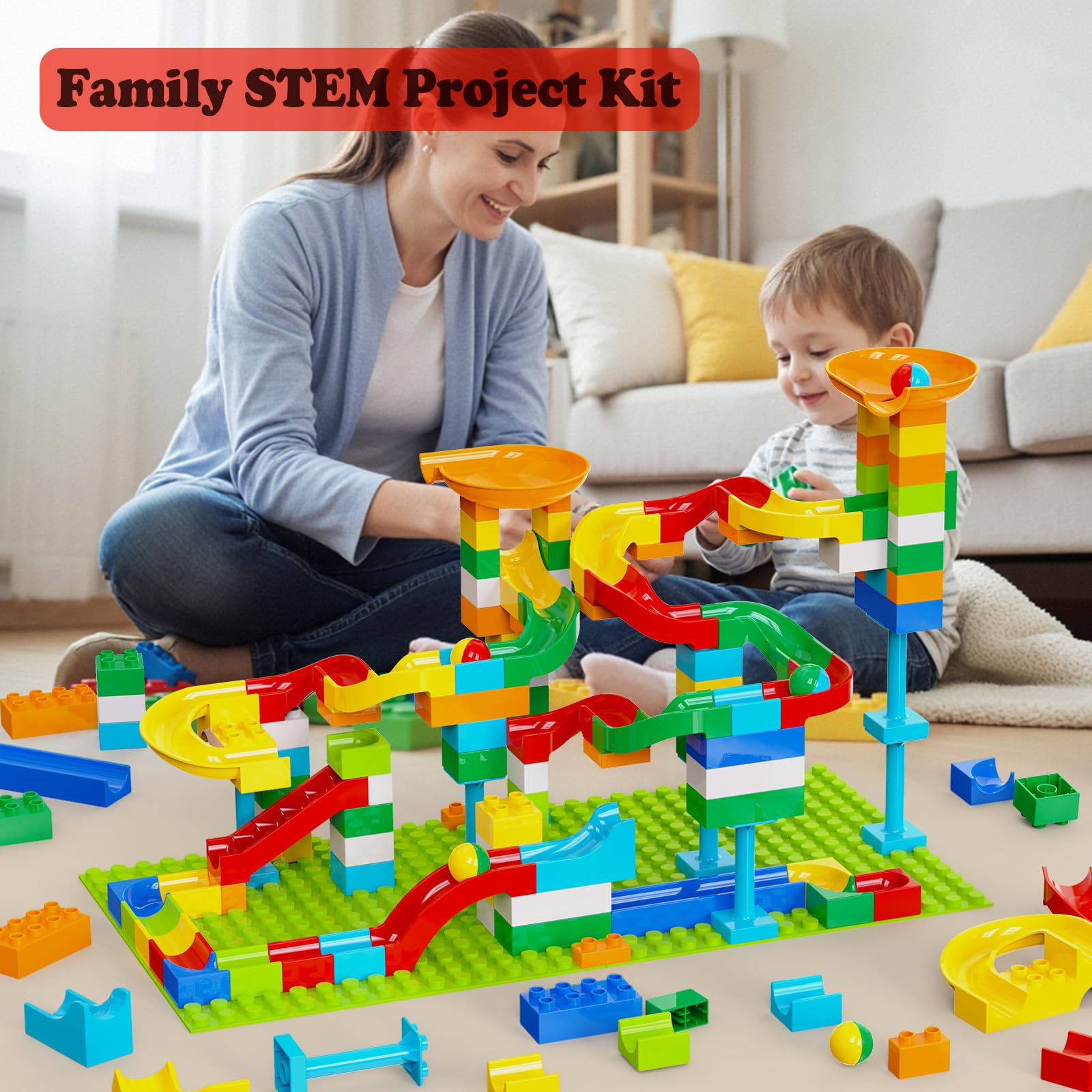 Bloques de construcción Marble Run para niños de 3 a 8 años, juego de 128 piezas de ladrillos de construcción STEM con juego de anillo de lanzamiento, juguetes educativos de aprendizaje para 2