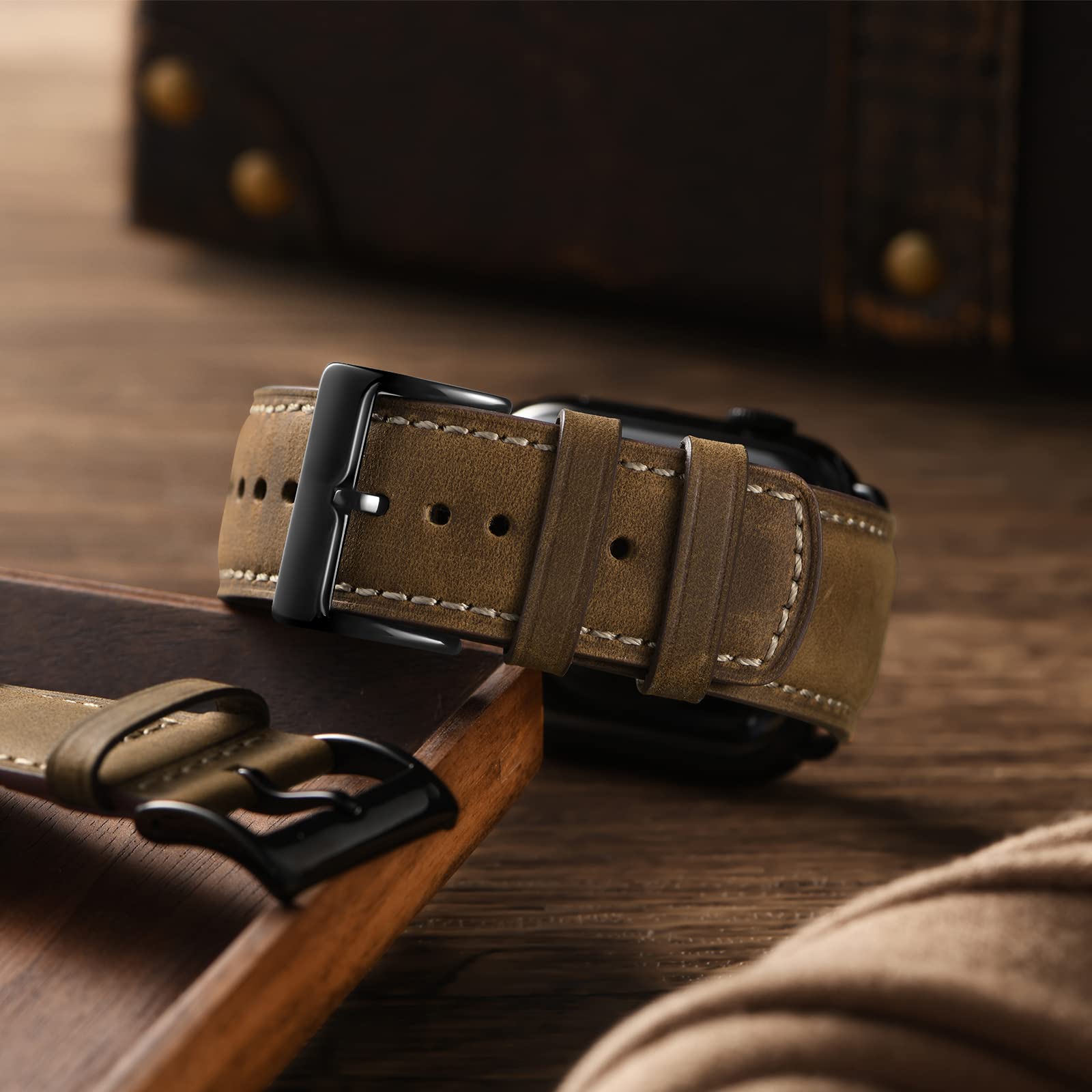 WFEAGL Leather Strap Compatible Apple Watch Straps 42mm (Series 11 10) 40mm 41mm 38mm,Genuine Leather Replacement Strap Men Women for iWatch Series 11 10 9 8 7 6 5 4 3 2 1,SE,iWatch Ultra,Light Brown - Image 3