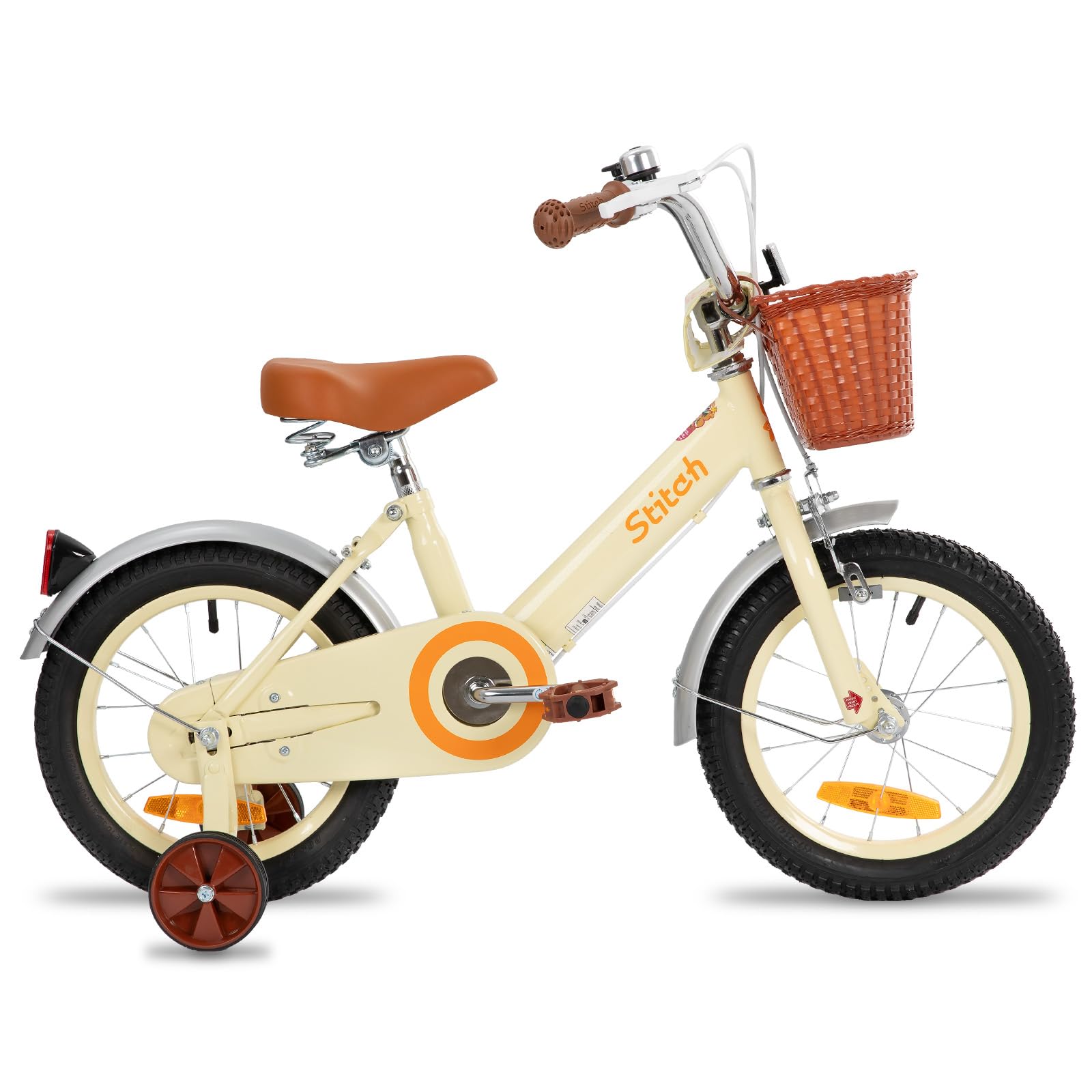 STITCH Bicicleta Infantil 14/16 Pulgadas Rosa/Beige para Niñas y Niños de 3, 4, 5, 6 y 7 Años Kids Bike con Cesta Delantera y Ruedas de Apoyo…