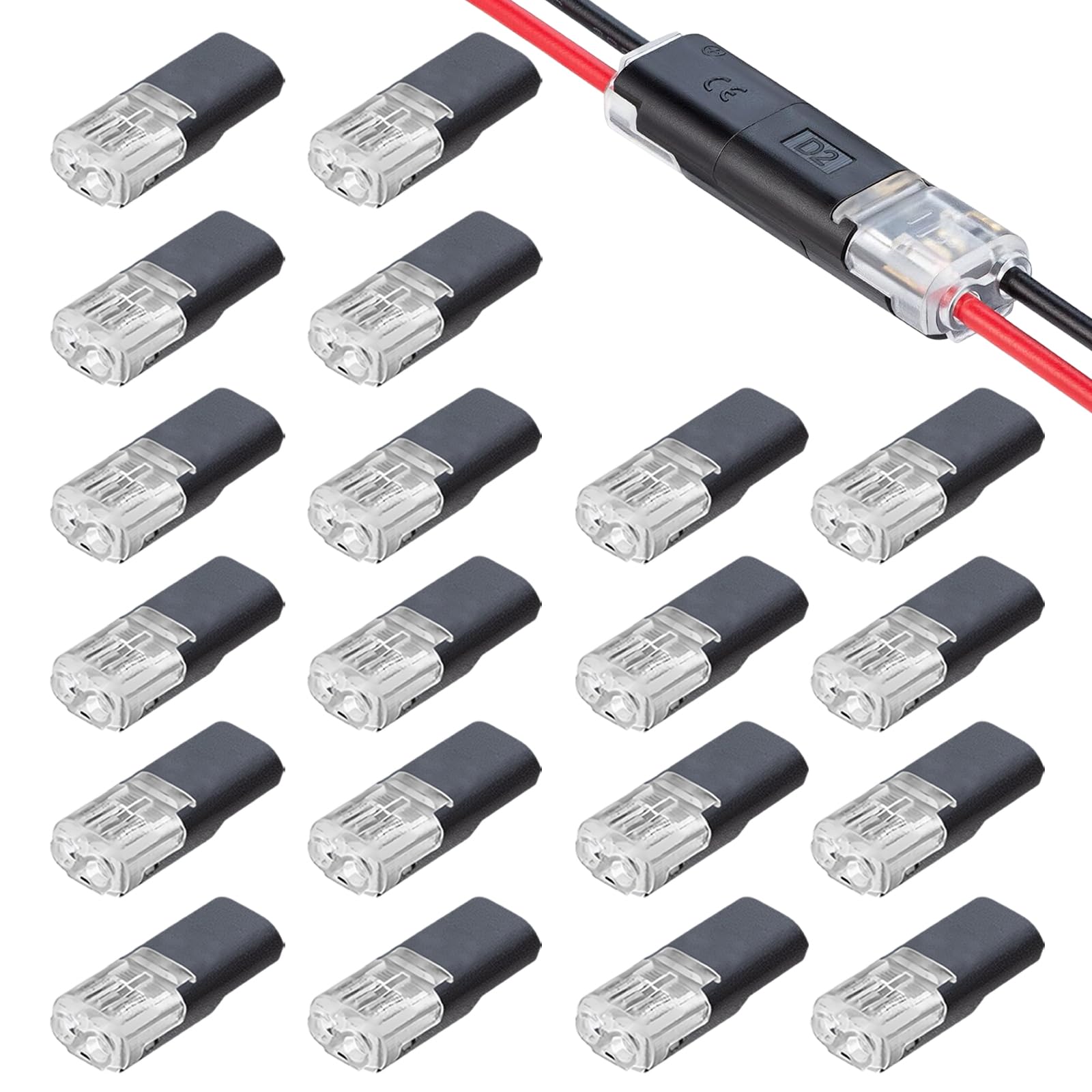20 Pcs Conectores de Cable Impermeables, Conectores Electricos Rapidos, Conector Rapido Electrico Cables 2 Pines, Terminal de Empalme Duradero y Reutilizable, Terminal en H