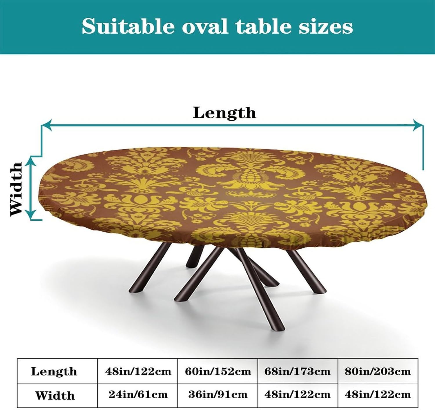 Abstract Pattern Printed on Oval Tablecloths, Elastic Dining Table Cover, Table Pads for Dining Room Table Oval, Fits for 42" x 60" Oval Table