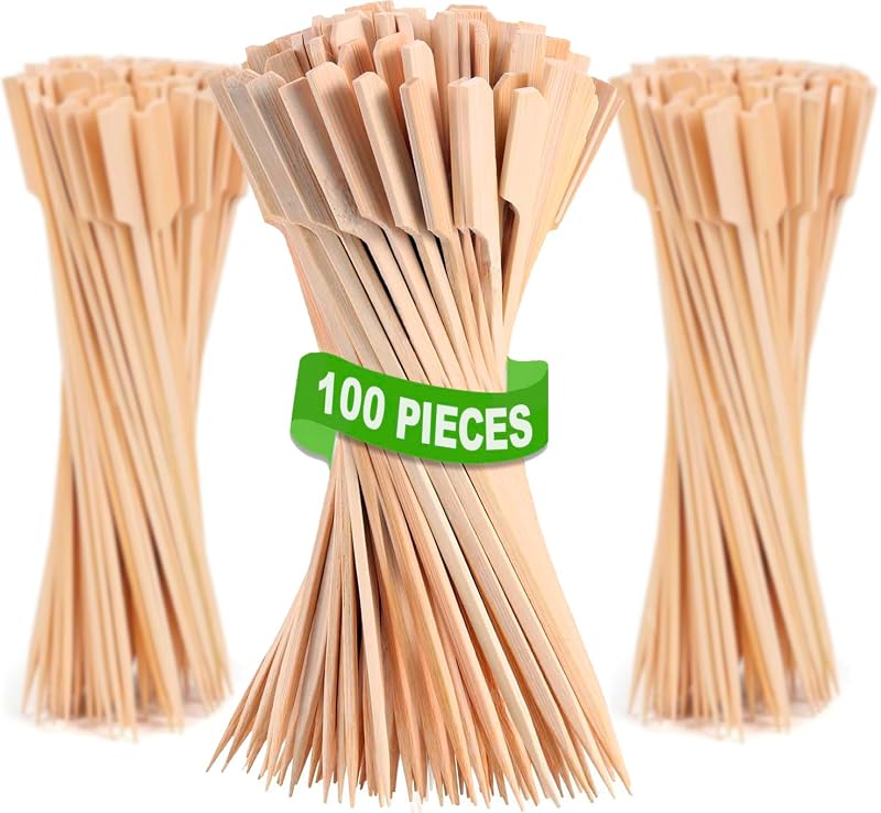Brochetas de bambú de 10 pulgadas - 100 piezas - para asar - Palillos de madera de paleta, brocheta, kebab, palitos para asar, barbacoa, aperitivos, fruta, pollo