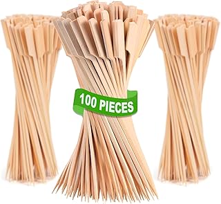 Bamboo Skewers 10 Inch - 100 PCS - for Grilling - Paddle Wood Picks, Kabob, Kebab, Roasting Sticks, BBQ, Appetizers, Fruit, Chicken