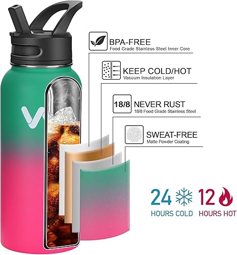 Miniatura 3 de WEREWOLVES Botella de agua aislada con asas de paracaídas, correa, tapa de popote y tapa de boquilla, botella de agua reutilizable de boca ancha al