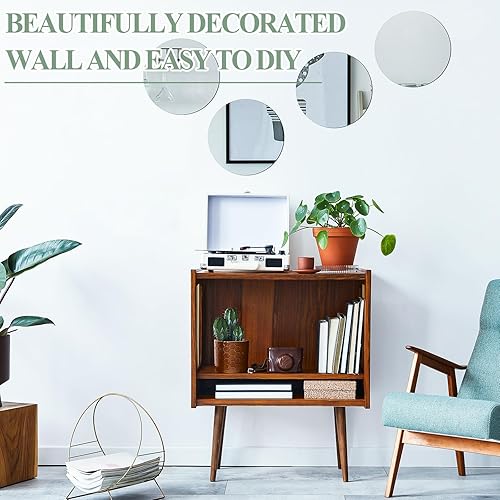 Miniatura 5 de Cindeer Juego de 24 bandejas de espejo redondo de acrílico, para bodas, baby shower, fiestas, centros de mesa para mesas, autoadhesivas, sin vidrio,