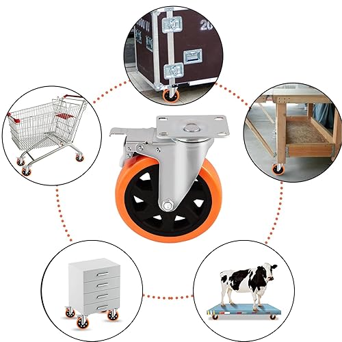 Miniatura 4 de Ruedas giratorias de placa giratoria de 6 pulgadas de fácil desbloqueo con tornillo, doble bloqueo y espuma de poliuretano, ruedas sin ruido,