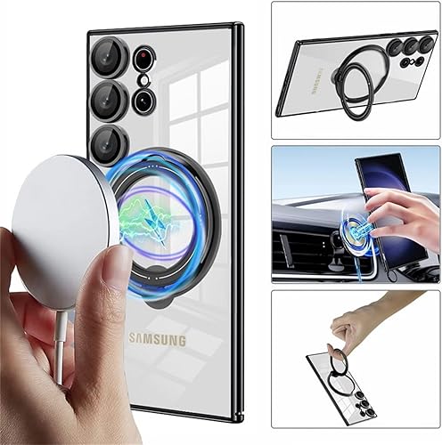Miniatura 3 de FCSWEET Funda magnética transparente compatible con Samsung A32 4G, compatible con soporte de anillo MagSafe, soporte plegable invisible, protección