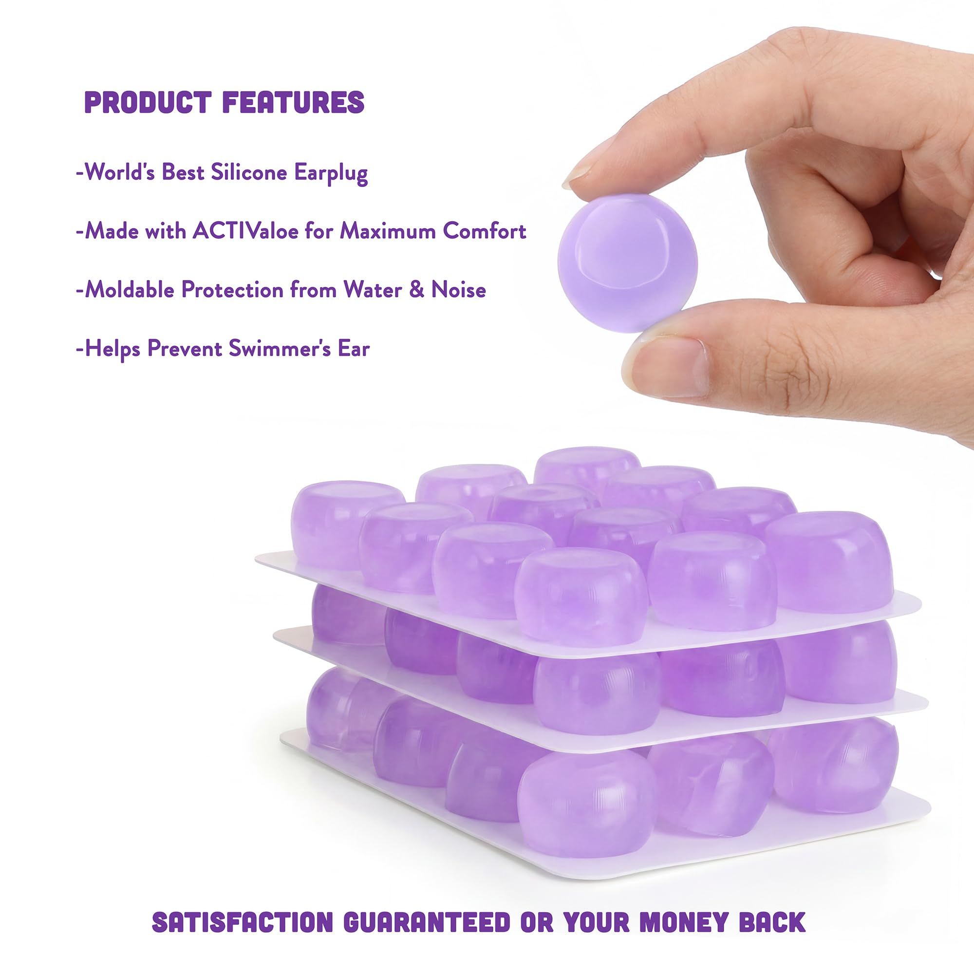 Purple Premium Moldable Silicone Earplugs – Swimming, Sleep, Study (6 Pair) — Amazon image 3