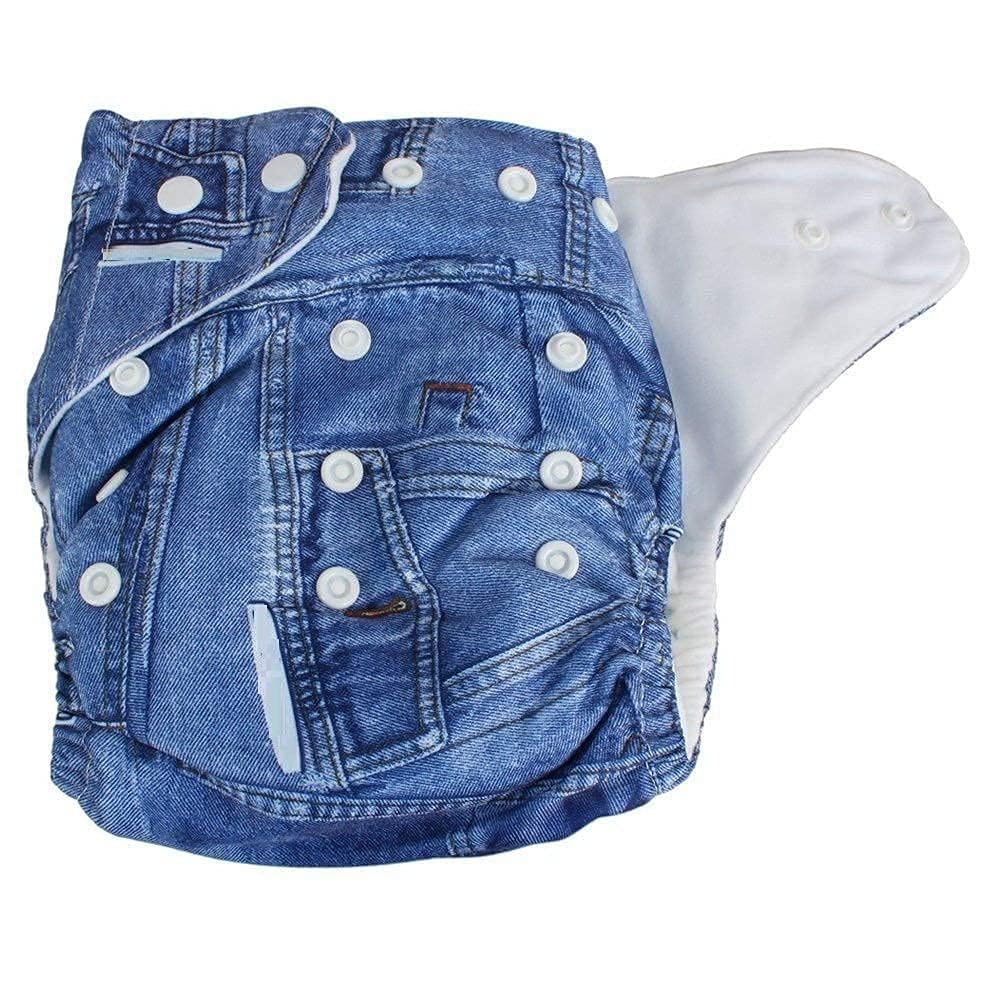 Lukzer Pack of 2 Cloth Diapers for Babies | Washable with 2 Dry-Feel Absorbent Soaker Pads | Adjustable Size All-in-One Extra Soft & Safe Reusable Nappy (Denim Design) 3 Months to 3 Years (5–15 kg) CH-502-02 - Image 2 thumbnail