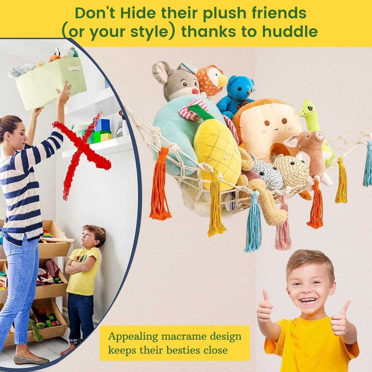 ecofynd Stuffed Soft Toy Organizer, Animal Toy Hammock, Jumbo Capacity Hanging Cotton Storage, Boho Large Corner Plush Toys, Net Holder, Nursery Kids, Play Room, Bedroom, Kid Room (BH010) - Image 4 thumbnail
