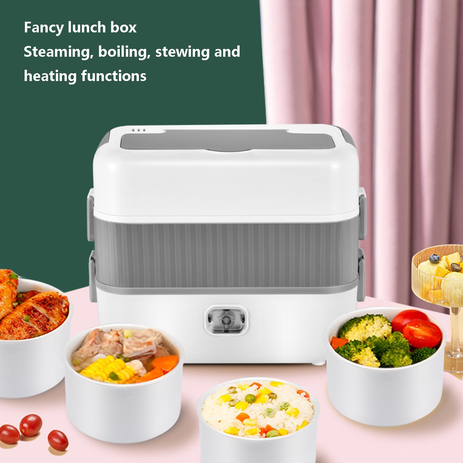 Elektryczny podgrzewacz do lunchboxa, przenośny pojemnik do podgrzewania żywności w biurze, 250 W, szczelny podgrzewacz do lunchu ze zdejmowanym pojemnikiem ze stali nierdzewnej, o
