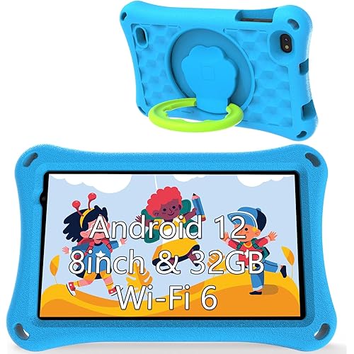 Kids Tablet, 8 inch Tablet for Kids Android 12 Toddler Tablet 2GB 32GB ROM Wifi Tablet, Pre installed & Parent Control Learning Education Tablet with Protective Case, 2+5MP Dual Camera, IPS Screen