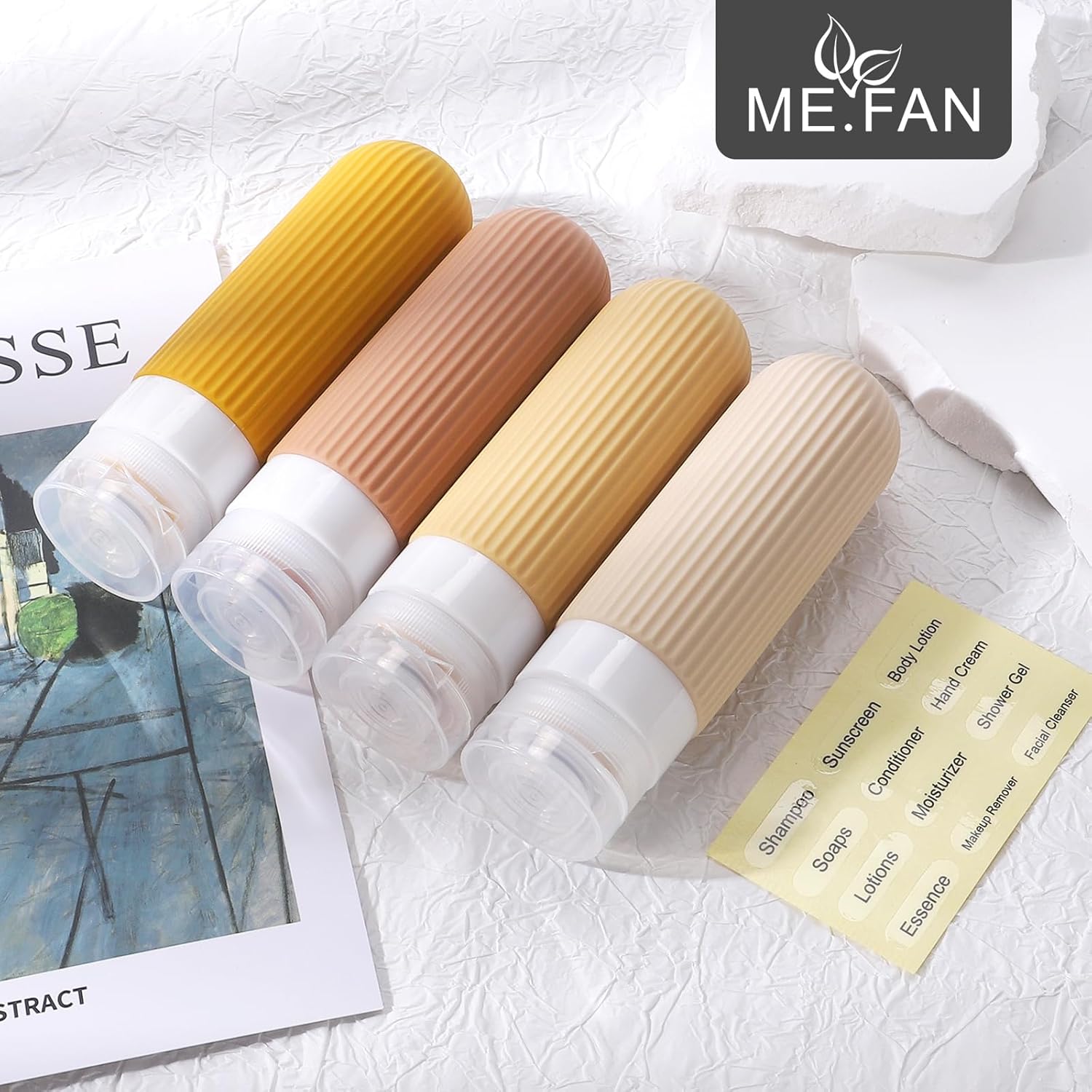 ME.FAN Travel Bottles for Toiletries, TSA Approved 3oz Silicone Journey Size Containers, Portable Split Bottle for Conditioner, Shampoo, Lotion- 4 Pack Yellow - Image 7