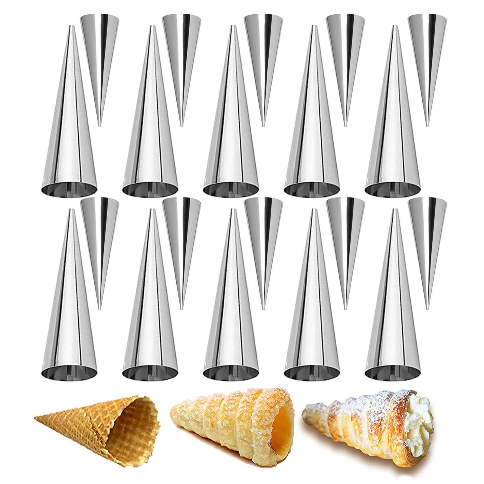 JasCherry 20pcs Non-Stick Cream Horn Cones Tubes 2 Sizes Stainless Steel Conical Croissant Pastry Baking Moulds Set, Cannoli Form Roll Mold Corner Shaper for Christmas Anniversary and Daily Use #3