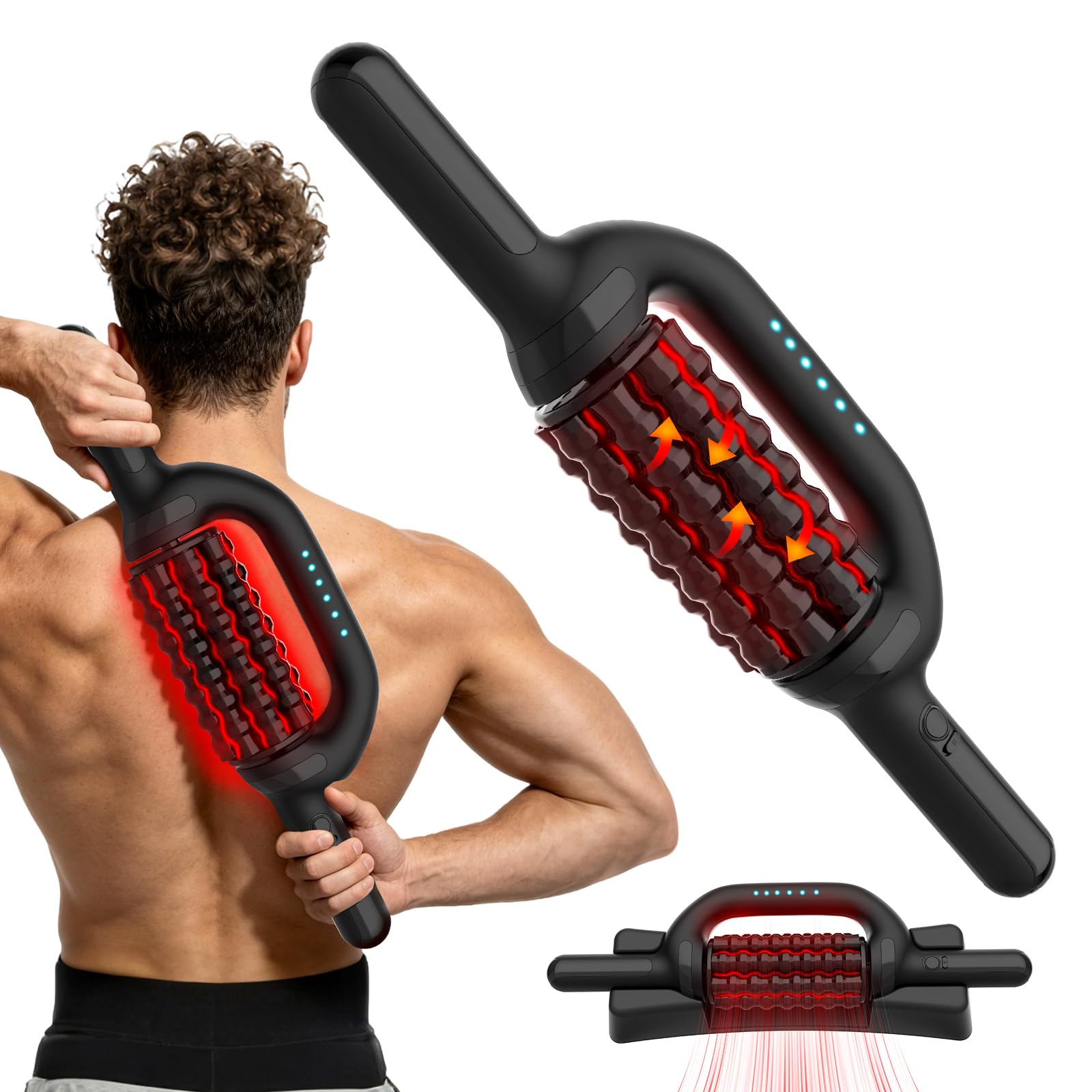 Elektrische Faszienrolle Rotlicht Elektrisch Massageroller | Klopfmassage, 6 Stufen, Freihand-Station, Deep Tissue Massagegerät für Rücken Nacken Beine Ganzkörper, Muskelentspannung