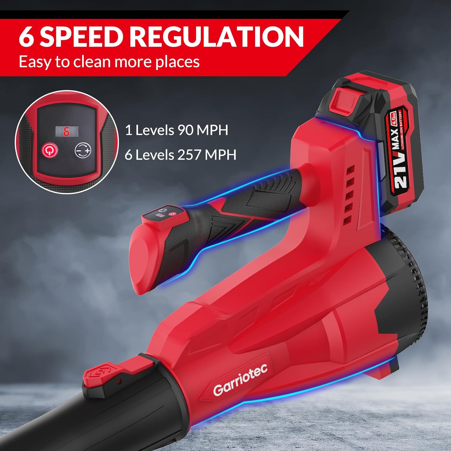 Leaf Blower, Cordless Electric Leaf Blower with 2 Batteries and Charger, 6-Speed Regulation, Lightweight Cordless Blower for Blowing Leaves, Patio Cleaning, and Lawn Care and Dust Removal