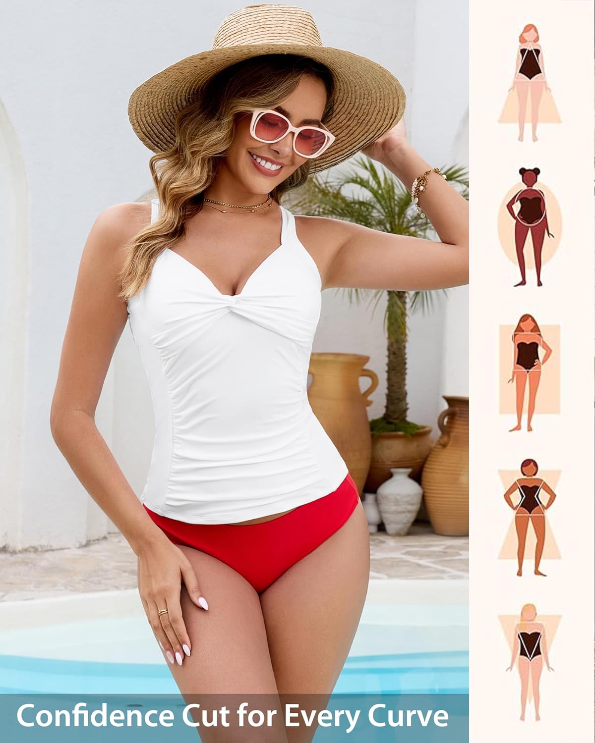 GRAPENT Tankini Tops for Women Swimwear Twisted Ruched Swimsuit Beach Vacation Modest Padded Bathing Suit Swim Top Only - Image 5