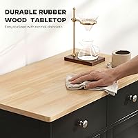 Vista 5 de HOMCOM Aparador de buffet con encimera de madera maciza, gabinete de almacenamiento de cocina moderno, gabinete de barra de café con 2 cajones, Negro