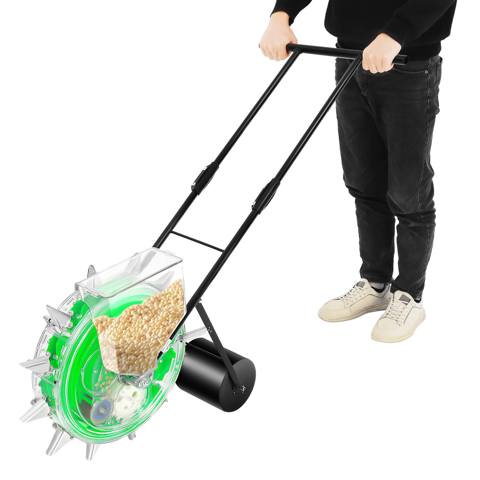 12 Nozzles Garden Seeder, 5.31in Spacing Manual Seeder Corn Planter Seed Planter Tool, 3 Seeds Hand Push Garden Seeder Roller Seed Planter for Corn, Soybeans, Peanuts, Mung Beans, Cotton