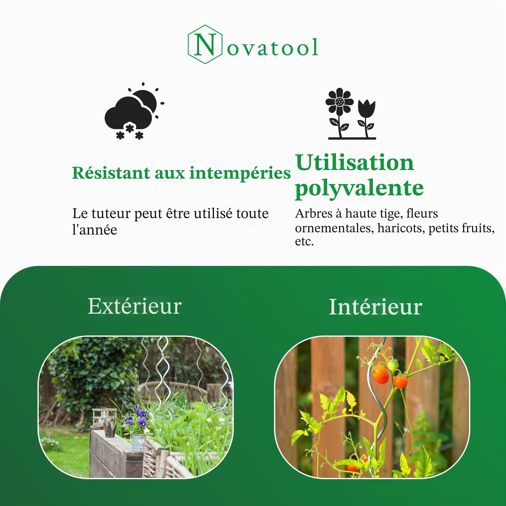 Novatool Lot de 10 tuteurs à tomates en spirale galvanisés - 110 cm x 5 mm de diamètre - 110 cm de diamètre