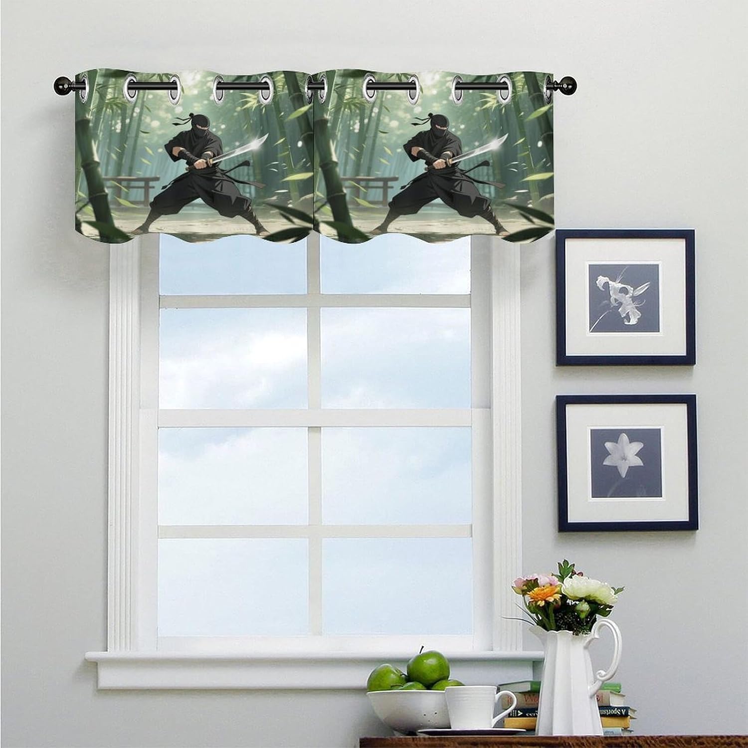Bamboo Forest Ninja Training Curtain 2 Panels, Polyester Fiber, Blackout Insulated Window Curtain, Curtain Valance for Kitchen Dining Room Living Room Cafe Small Window 52 * 18.1 Inches