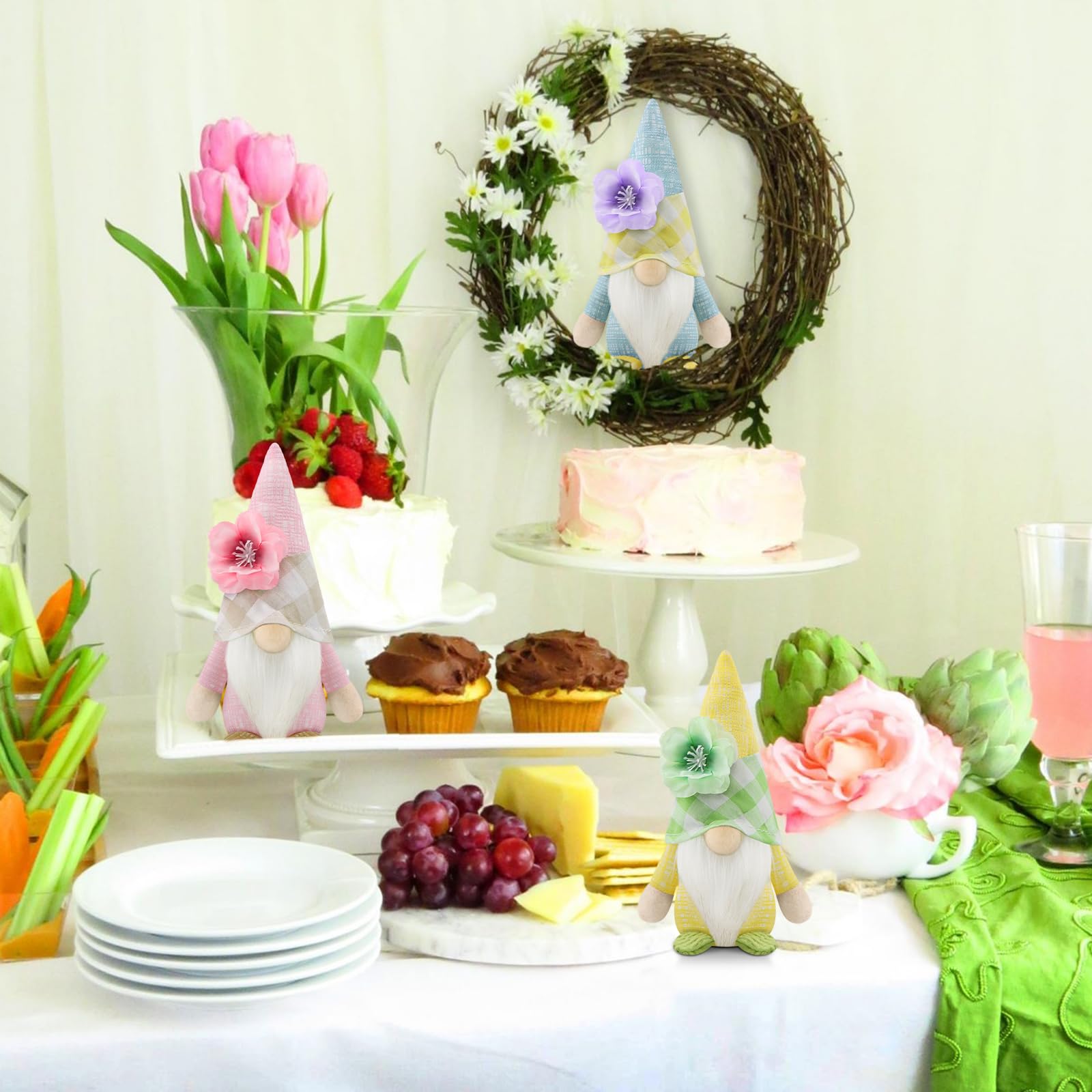 Decorazioni Primavera Gnomi - Set Di 3, Peluche Floreali Per Pasqua E Home Decor, 19 Cm - Foto 9
