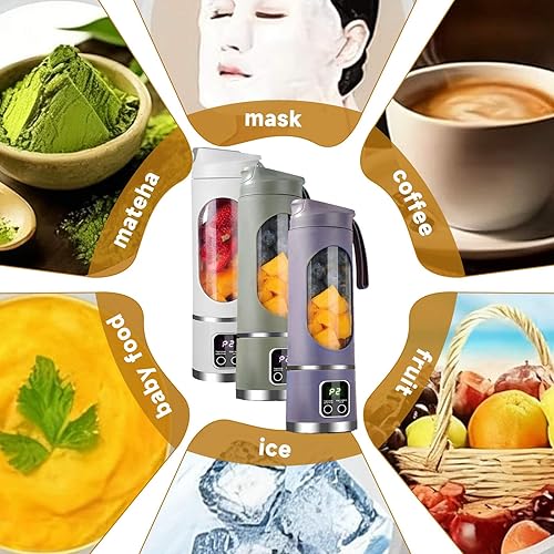 Miniatura 7 de Exprimidor portátil con pantalla digital, 3 velocidades, recargable por USB, trituradora de frutas y hielo compacta de 15 onzas para jugos, batidos,