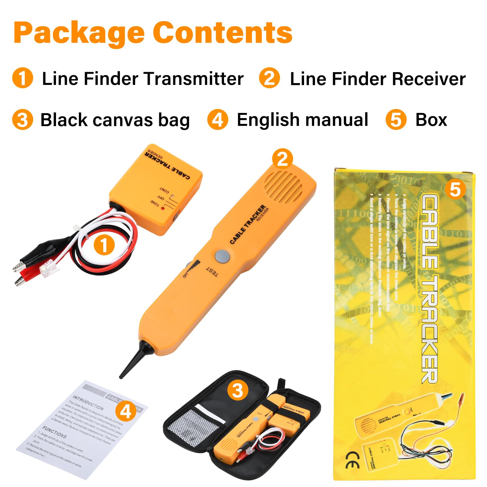 Buscador de cables y comprobador de red Fastsaw Cable Tracker con generador de sonido y sondas para pruebas de continuidad, seguimiento de cables y prueba de línea telefónica, incluye