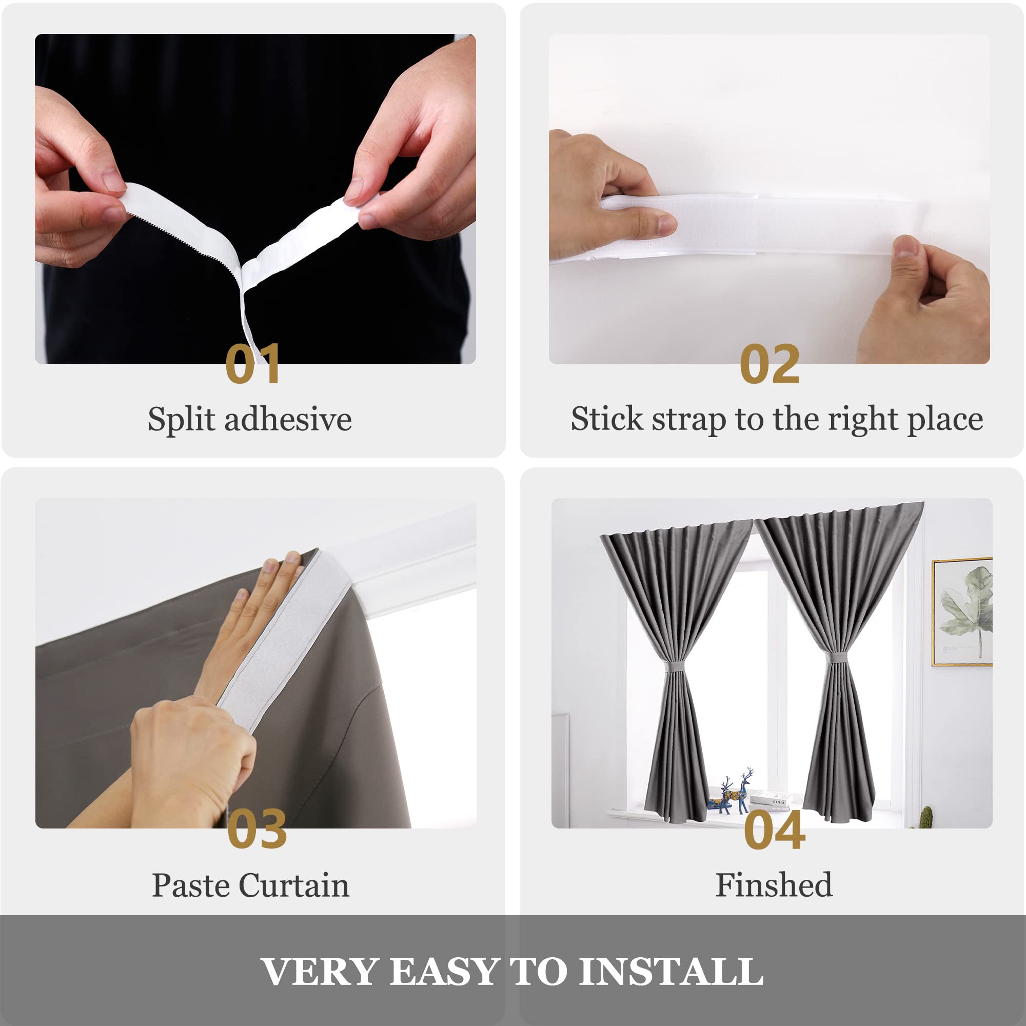Muamar Tende oscuranti in velcro, 2 pannelli (grigio, 73,7 cm di larghezza x 114,3 cm di lunghezza), senza aste, facili da installare per finestra, camera da letto, cucina, porta del bagno, armadio