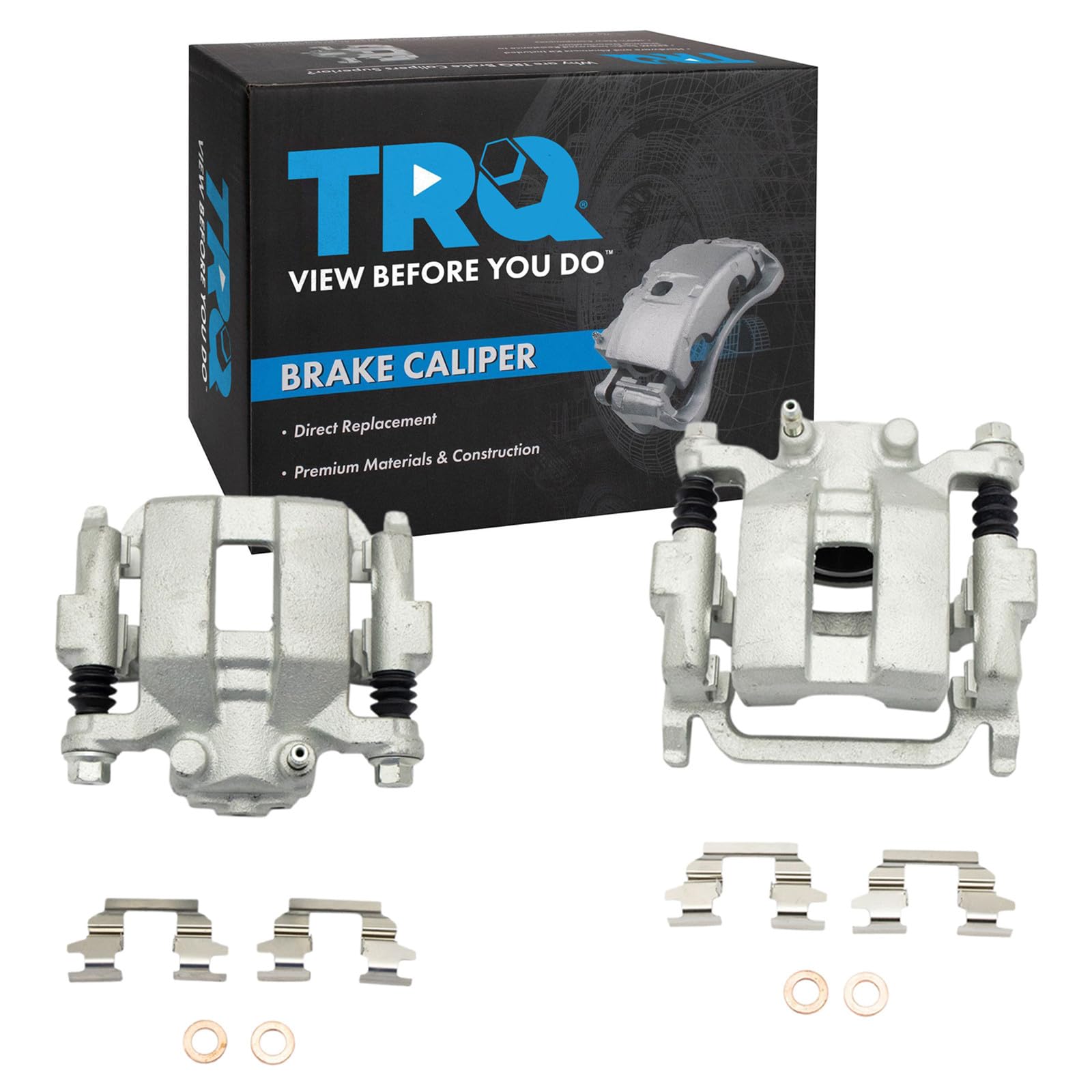 TRQ Rear Brake Caliper Set Zinc Coated Brackets