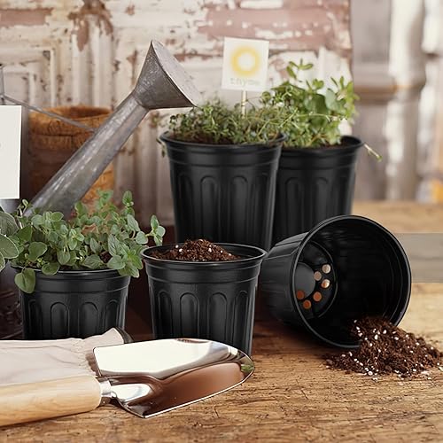 Miniatura 7 de RAOOKIF - Macetas de 1 galón para plantas, macetas de vivero flexibles de 1235 galones con drenaje, macetas de plástico de 1 galón para plantas