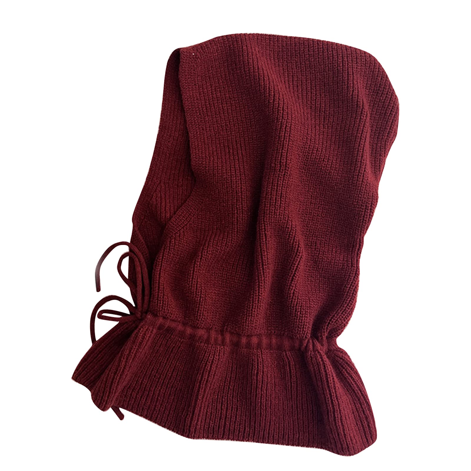 Dsgzkk Hat,Hooded Hat Scarf Knitted Hat Elastic Ear Protection Hat Girls Knit Earflap Winter Warm Hooded Hat Burgundy