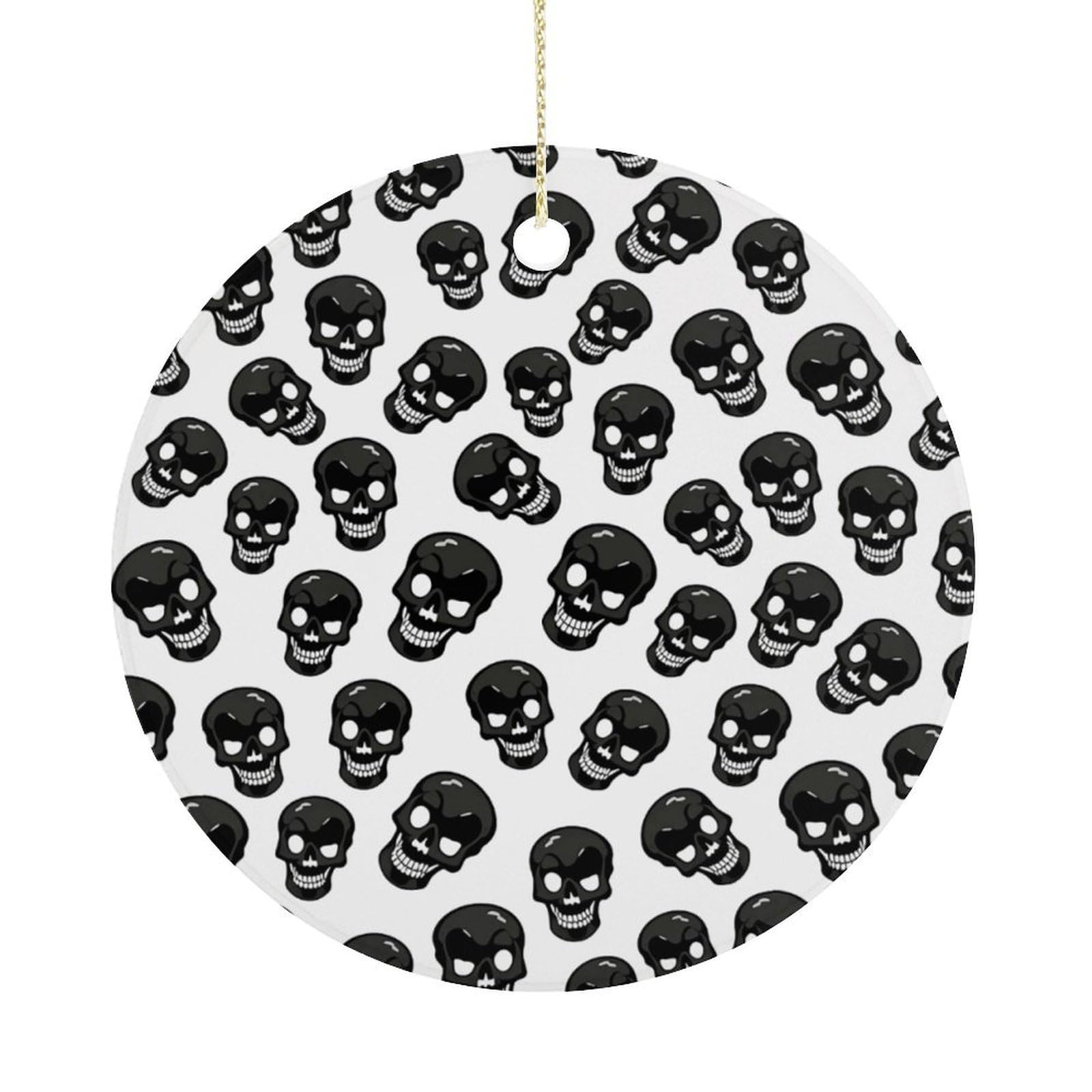 Personalized Christmas Ornaments 2025 Ceramic Hanging Skull Ornaments with Gold String Double-Sided Vintage Holiday Decorations for Tree Mantel Tabletop Xmas Party Favors