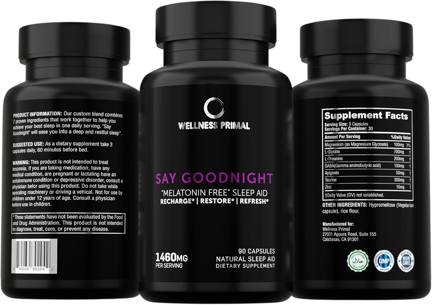 Melatonin Free Sleep Aid Supplement for Longer, Restful Sleep & Stress Relief w/Magnesium, GABA, L-Glycine, L-Theanine, Apigenin, Taurine & Zinc (180 Vegan Capsules) (2)