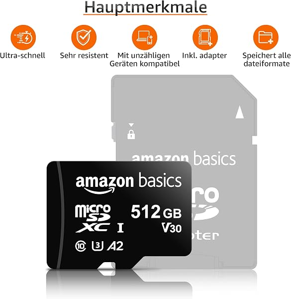 Amazon Basics microSDXC-Speicherkarte mit Adapter in voller Größe, A2, U3, Lesegeschwindigkeit bis zu 100 MB/s, 512 GB, Schwarz - 2