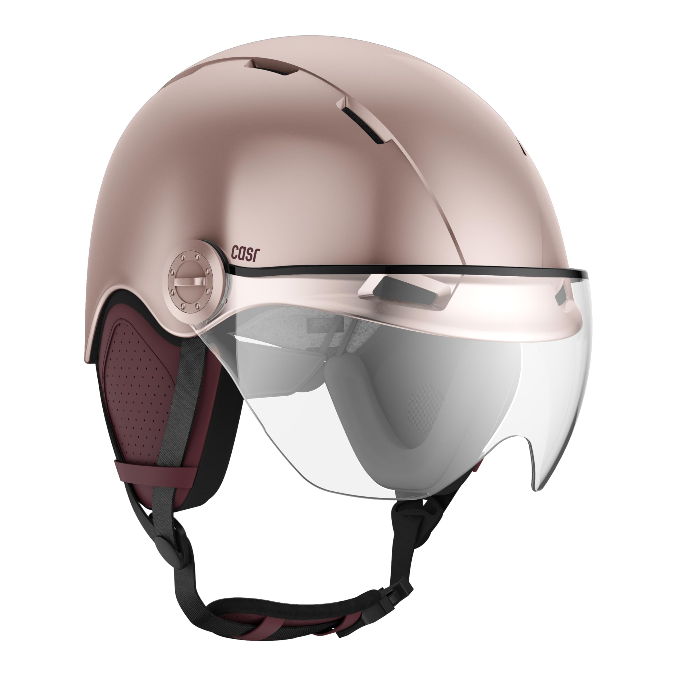 CASR Style - Casque Lifestyle Urbain pour Vélo & Trottinette Electrique - Visière Transparente & Cache-Oreille Amovibles - Confort Optimal pour Homme & Femme - Rose - Taille M
