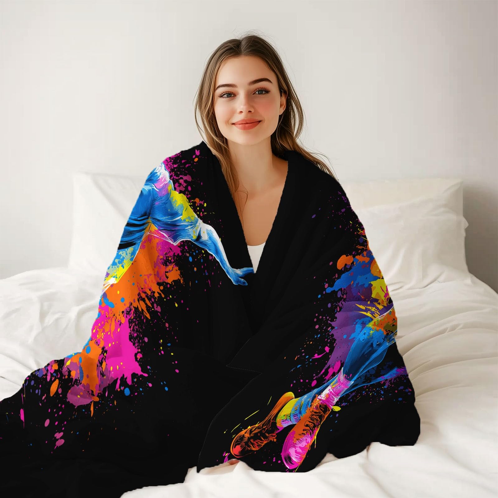 Manta térmica de Franela 200 x 220 cm -Manta de Franela Salpicadura de Tinta Deportes Jugadores, Manta de Felpa Ligera Salpicadura de Tinta Deportes Jugadores, para Adultos y niños