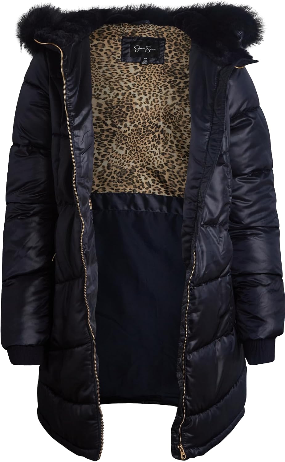 Jessica Simpson Womens Long Puffer Coat Quilted Faux Fur Hood Insulated