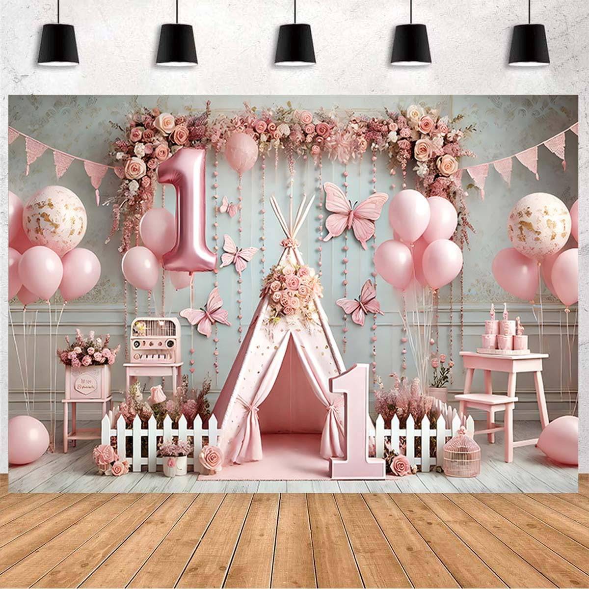 Vibrant 1st Birthday Party Charming Pink Sky Clouds Backdrop Pink 1st Happy Birthday Photography Background One Years Old Backdrop Newborn Baby Shower