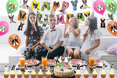 Miniatura 7 de Decoraciones de fiesta de Boston Terrier, suministros de fiesta de cumpleaños con pancarta, decoración de pasteles, adornos para cupcakes, globos