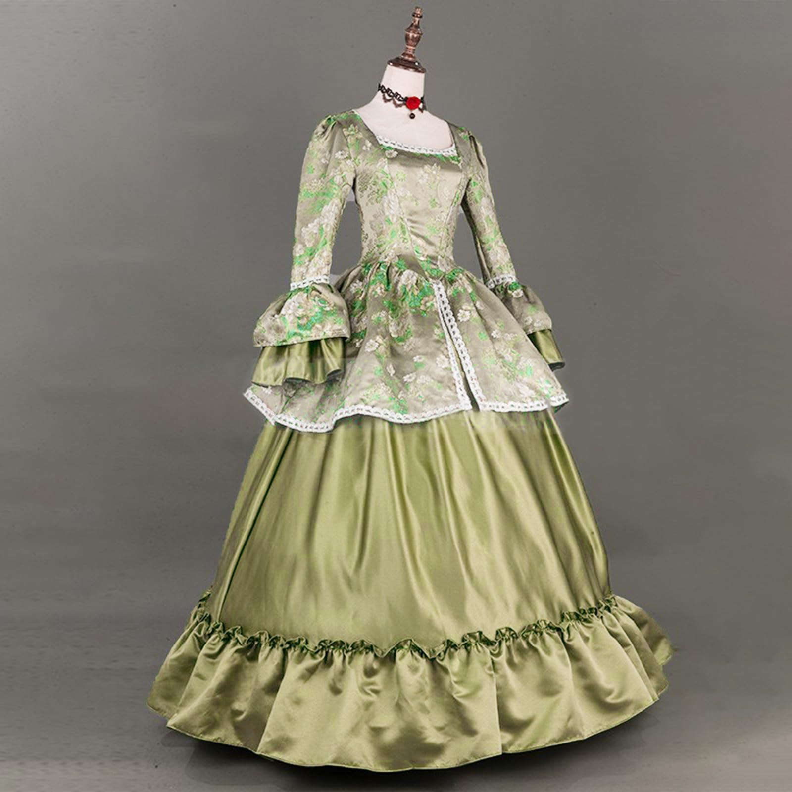 Damen Mittelalter Kleid Retro Renaissance Kleid Gothic Kostüm Corsagenkleid | Viktorianisches Kleider, Langarm Swing Kleider, Trompetenärmel Outfit, Prinzessin Regency,Karneval Halloween Maxikleid