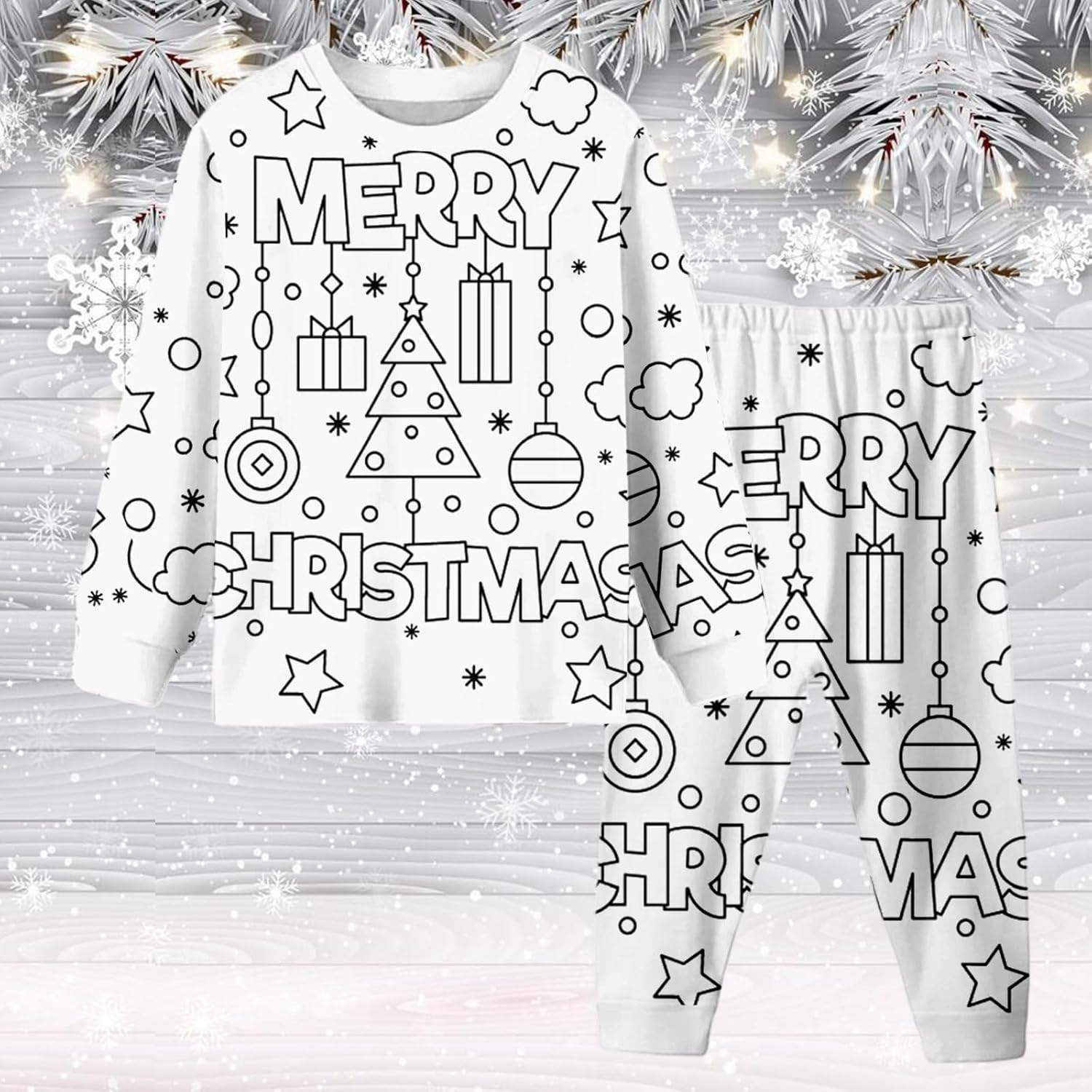 Colorable Pants Set for Kids DIY Christmas Outfit 2 Piece Boy Girl Coloring Preppy Clothes with Hand Painted 2-10 Years