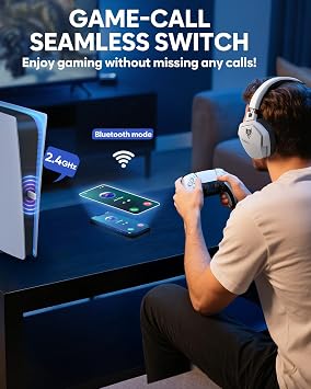 NUBWO Wireless Gaming Headset with Mic for Ps5 Ps4 PC, Zero Interference, 100-Hour Battery All-Day Play, 23ms Sync for Fortnite & Call of Duty/FPS Gamers, Triple Mode All Devices Compatible - White