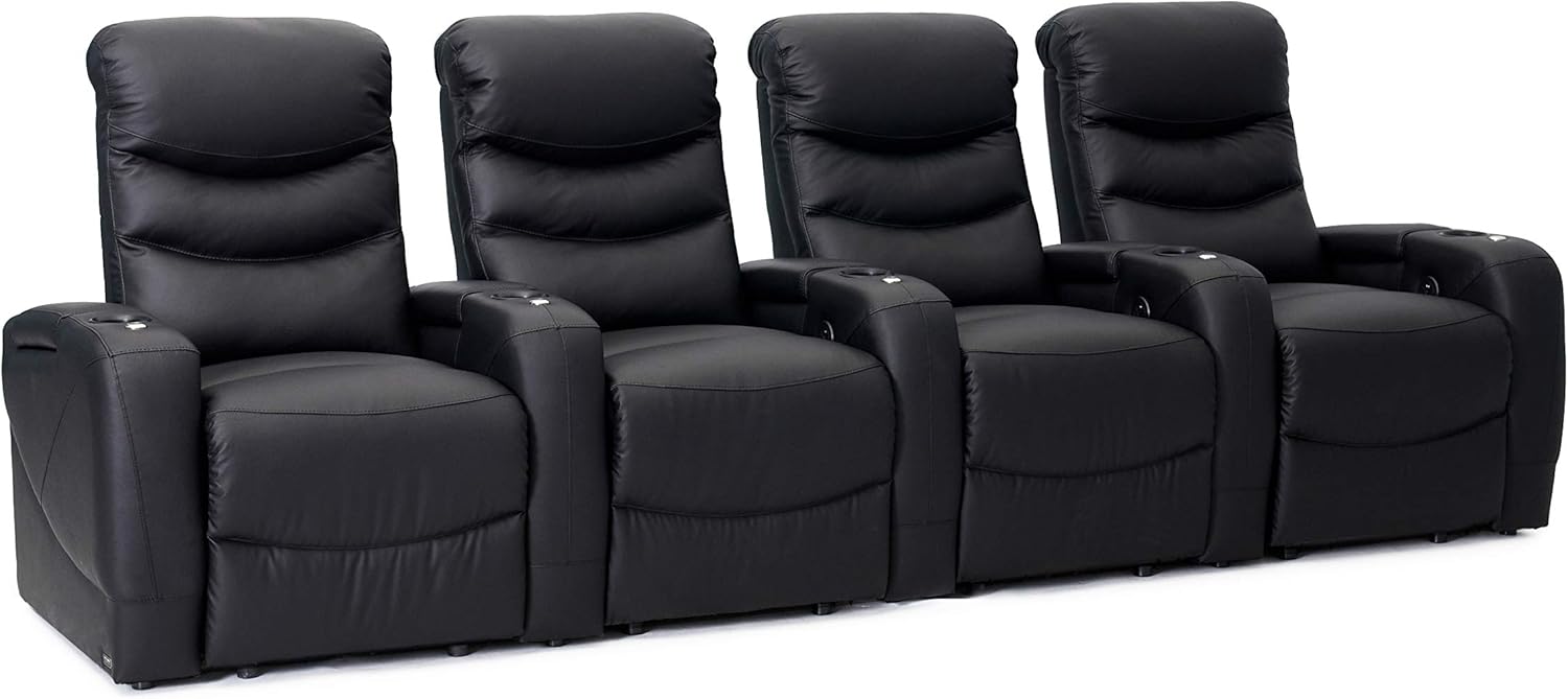 Octane Stealth XL450 Black Leather Home Theater Seating (Set of 4)